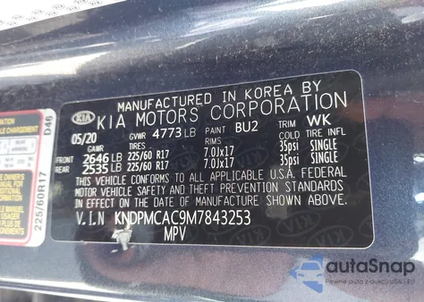 2021 Kia Sportage Lx из США, поврежденный, VIN KNDPMCAC9M7843253